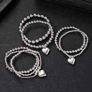 Silver Heart Charm Bracelet Bundle Set